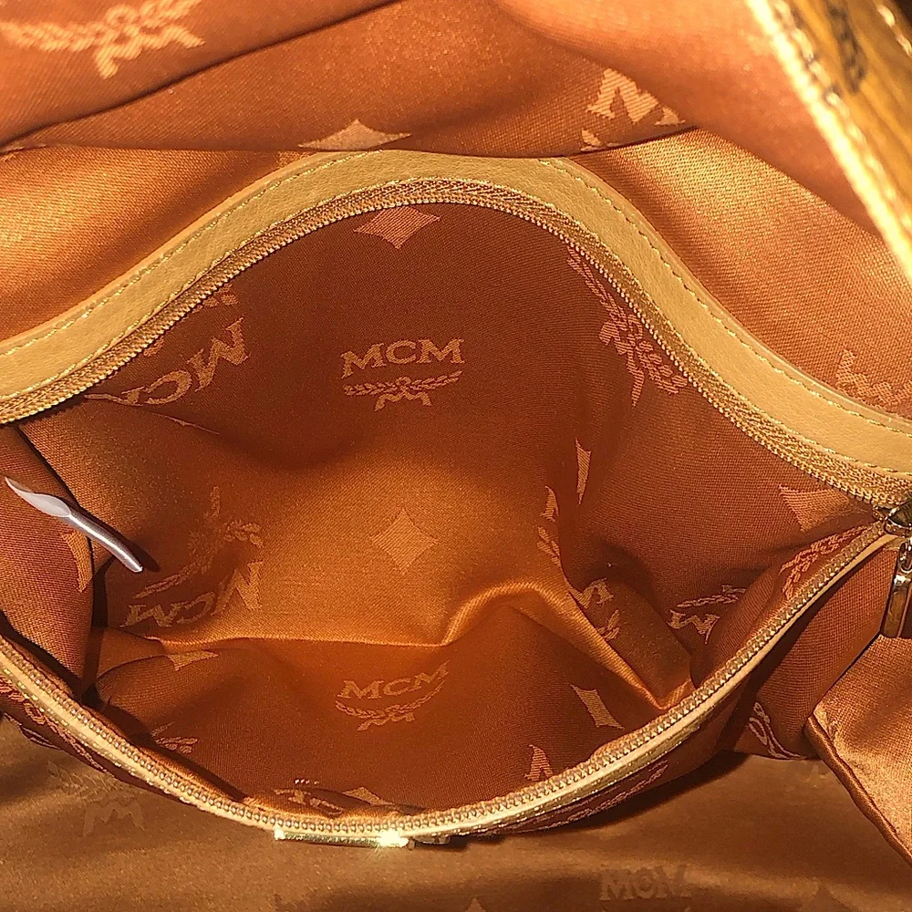 MCM Cognac Visetos Metallic Embellished Full Size Unisex Backpack Book Bag